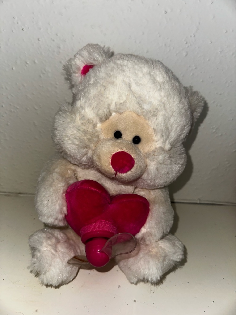 Plush White Bear Holding Pink Heart fan